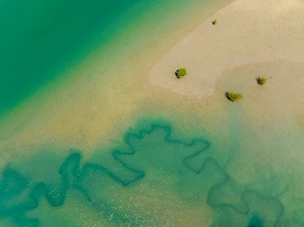 Κηφήνας Εναέρια Άποψη Κάτω Στον Ωκεανό Χαμηλή Παλίρροια Πράσινο Νερό — Φωτογραφία Αρχείου
