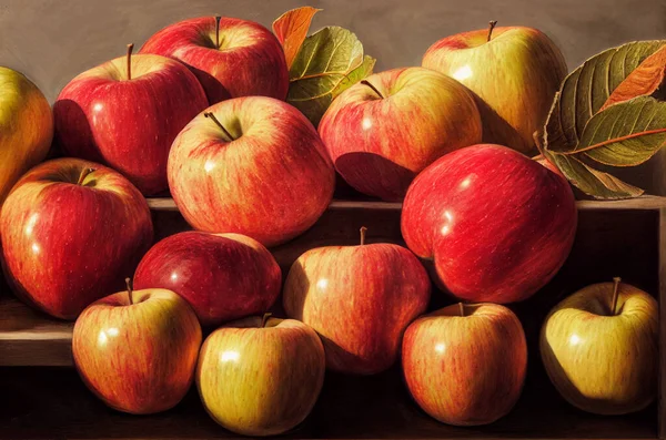 Flatlay Uma Colheita Frutas Maçã Mercado Uma Fonte Alimentos Fazenda — Fotografia de Stock