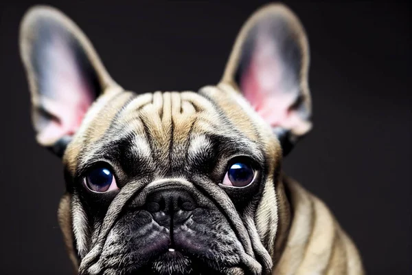 Retrato Ilustrativo Bulldog Francês Face Closeup Gráfico Cinema Detalhado Com — Fotografia de Stock