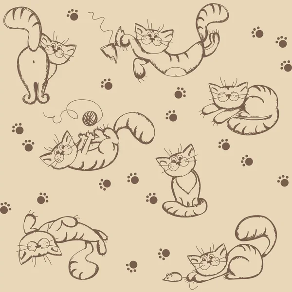 Бесшовный фон с игривыми кошками — стоковый вектор