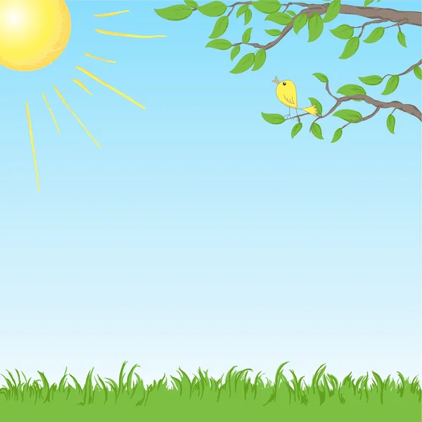 Hintergrund mit Vogel auf einem Baum — Stockvektor