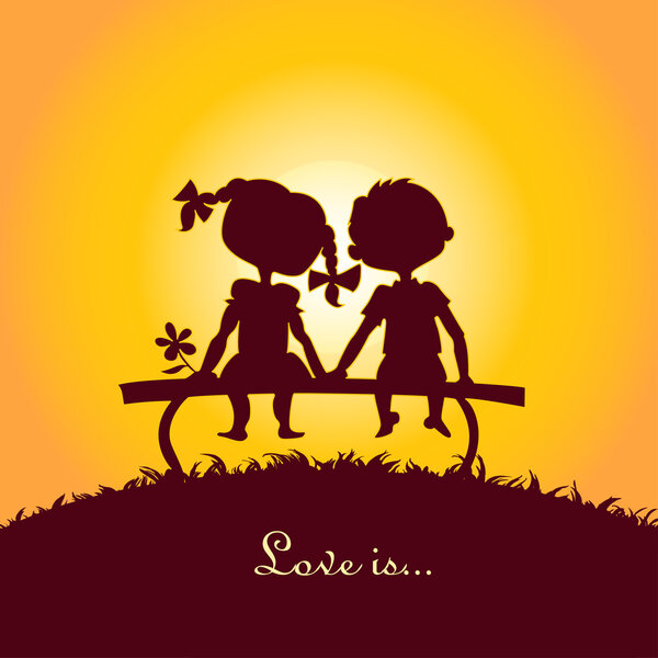 Sunset silhouettes of boy and girl