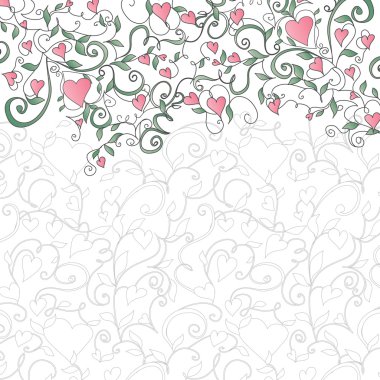 Background with hearts and floral ornament