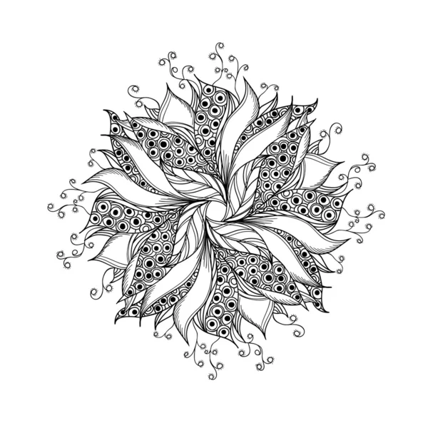 Flor de fantasía, patrón de tatuaje blanco y negro — Archivo Imágenes Vectoriales