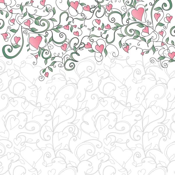 Fondo con corazones y adorno floral — Vector de stock