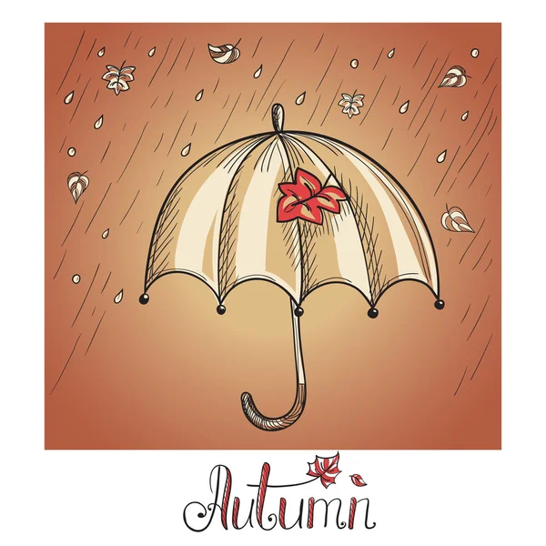 Sketch of an umbrella in the rain — Stockvector