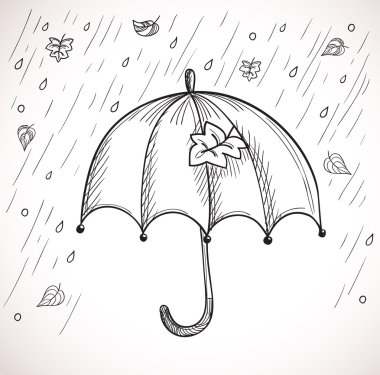 Sketch of an umbrella in the rain