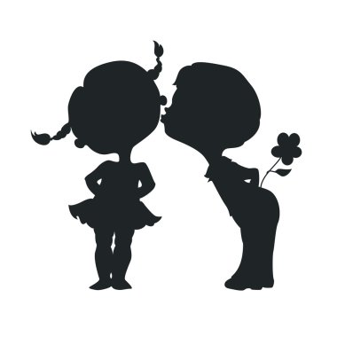 Silhouettes of kissing boy and girl clipart