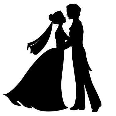 Silhouettes of bride and groom clipart
