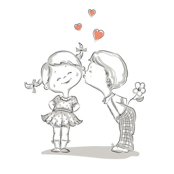 Hand Drawn Illustration Of Kissing Boy And Girl Stock Vector Image By C Olga Lebedeva