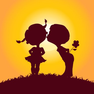 kız ve erkek öpüşme günbatımı silhouettes