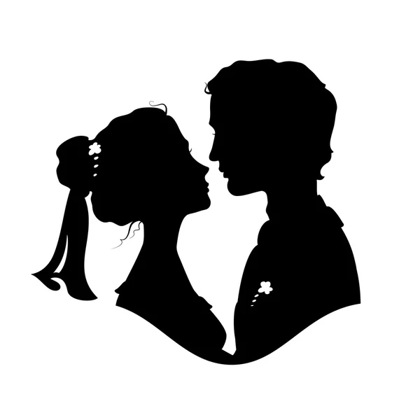 Siluetas de novia y novio — Vector de stock