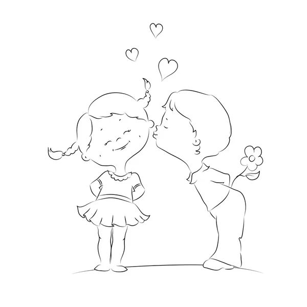 Mão desenhado ilustração de beijo menino e menina — Vetor de Stock
