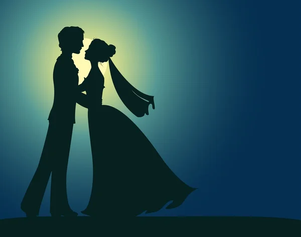 Silhouettes of bride and groom — Stock Vector