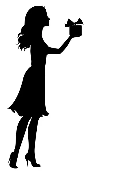 Silhouette de femme tenant une boîte cadeau — Image vectorielle