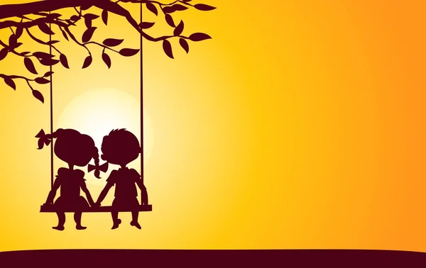 erkek ve kız günbatımı silhouettes