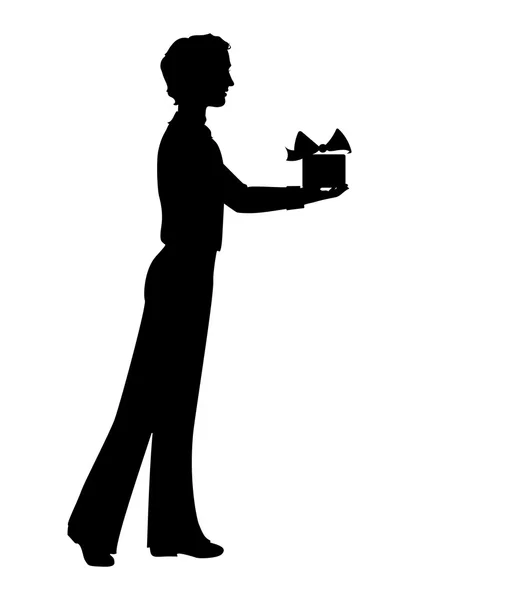 Silhouette of man holding a gift box — Stock Vector