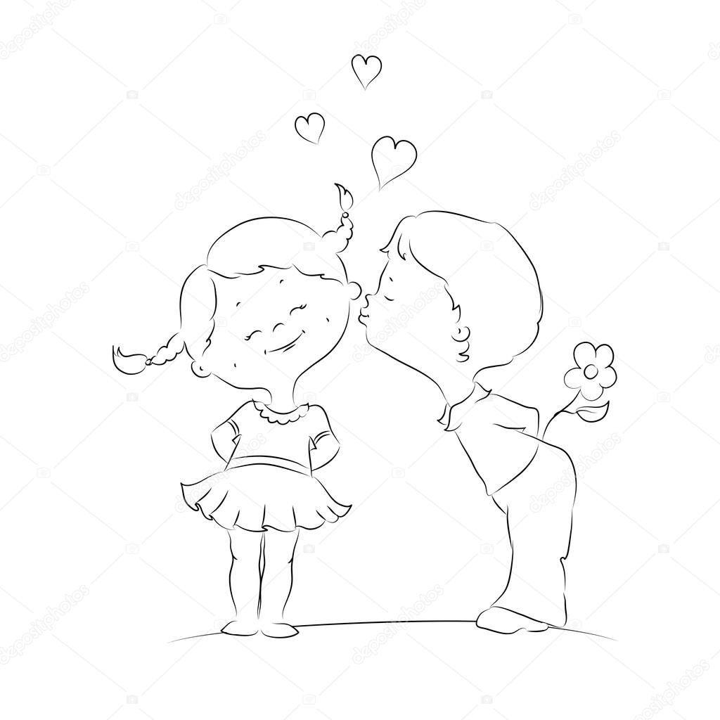 Hand Drawn Illustration Of Kissing Boy And Girl Stock Vector Image By C Olga Lebedeva