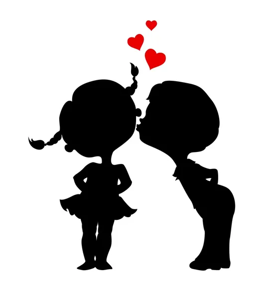 Silhuetas de beijar menino e menina — Vetor de Stock
