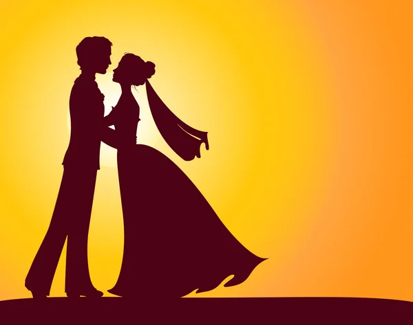 Silhouettes of bride and groom — Stock Vector