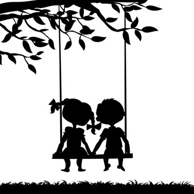 Silhouettes of boy and girl clipart