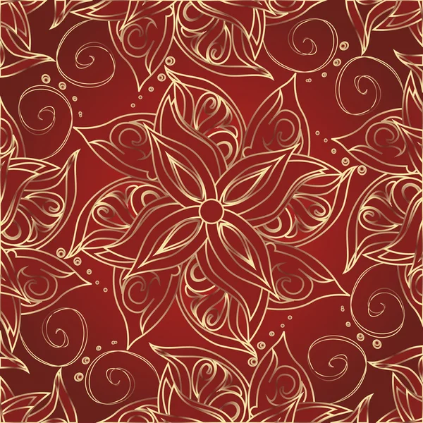 Fondo rojo con flores doradas — Vector de stock