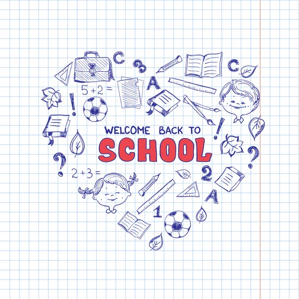 School objects in the shape of heart. — Stock Vector