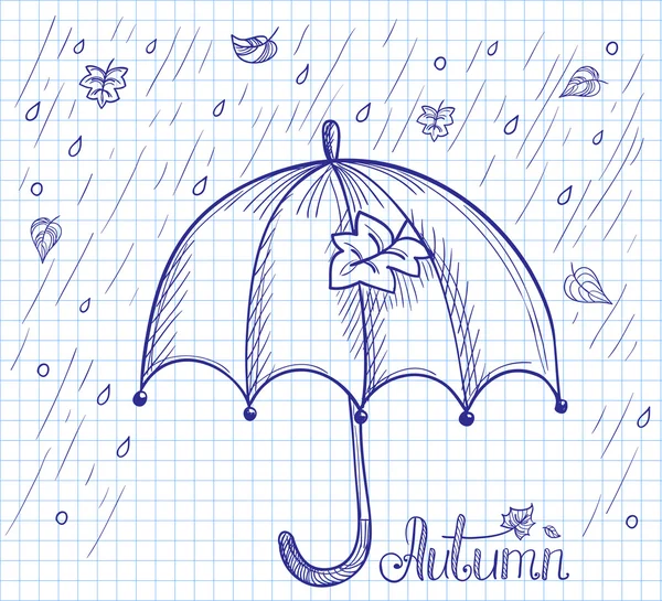 Skiss av ett paraply i regnet — Stock vektor