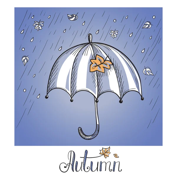 Sketch of an umbrella in the rain — Stock Vector