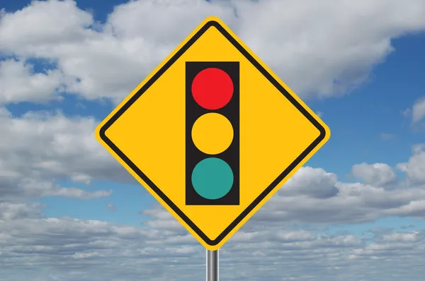 Traffic Light Ahead Sign with Clouds — Stock Photo, Image