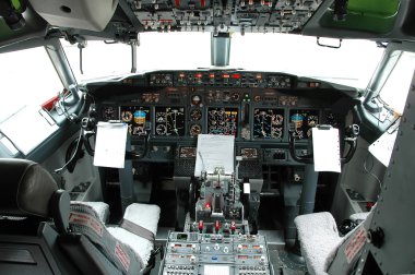 Cockpit view of a commertial airplane