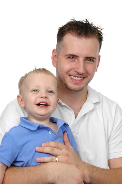 Pai e filho sorrindo — Fotografia de Stock