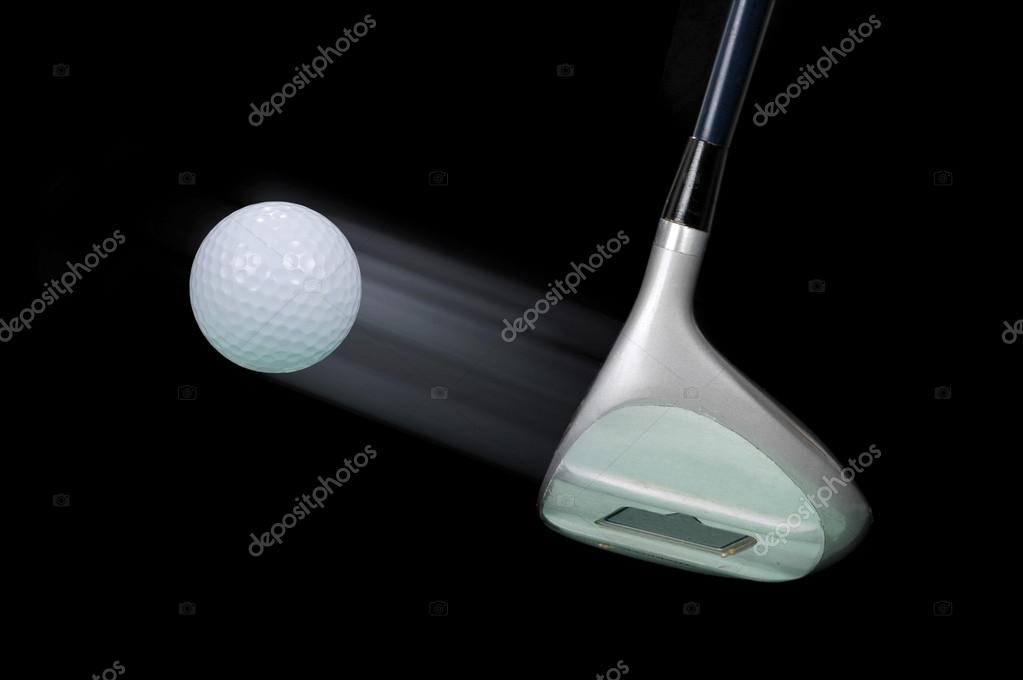 Golfball after impact with a black background