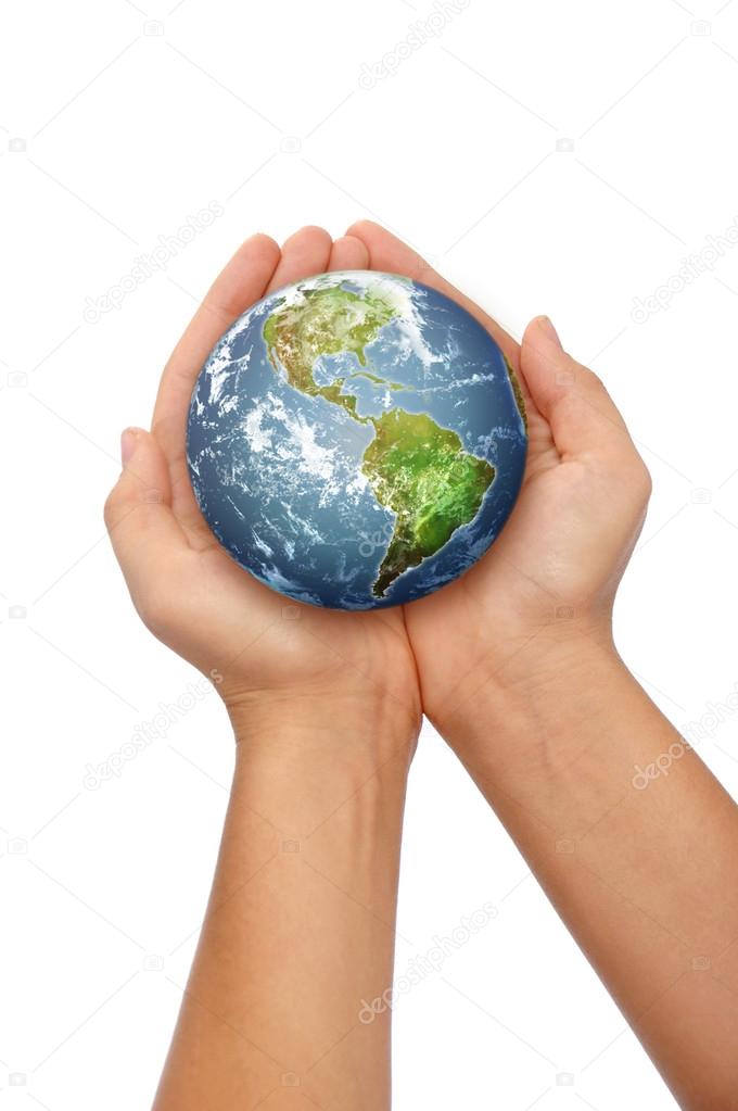Hands holding the world
