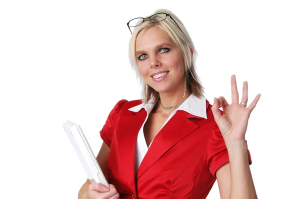 Businesswoman doing the fine sign — Stock Photo, Image