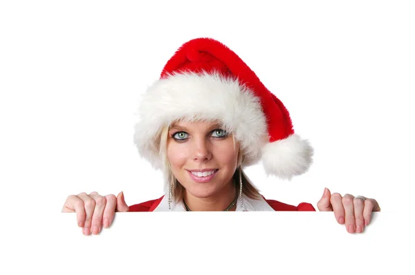 Noel Baba kız holding boş işareti — Stok fotoğraf