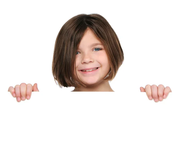 Kleines Mädchen mit leerem Schild — Stockfoto