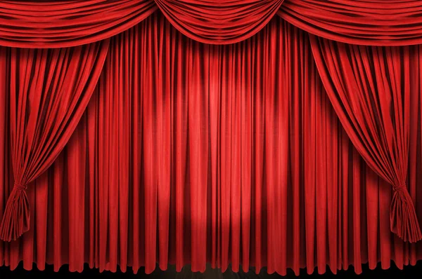 Large red curtain stage ans spot light — Stock Photo, Image