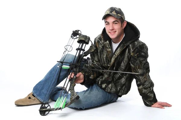 Young hunter with bow — Stock Photo, Image