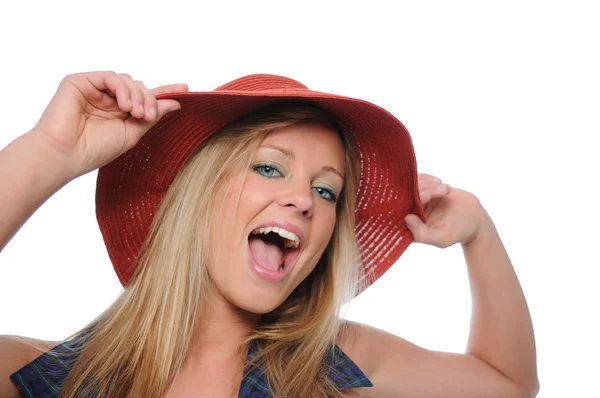 Gorgeous teen girl wit hat showing excitment — Stock Photo, Image