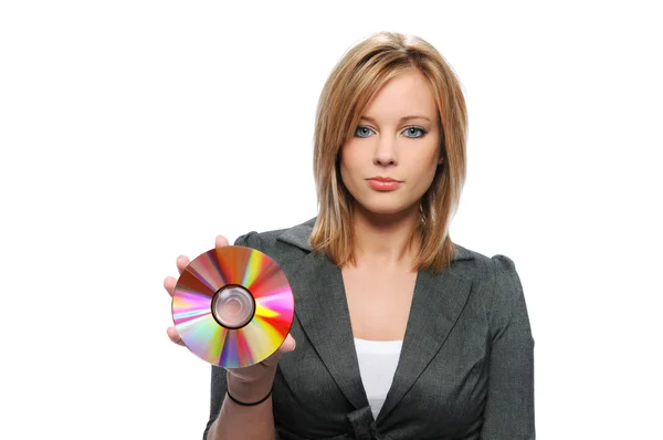 Businesswoman holding CD — Stock Photo, Image