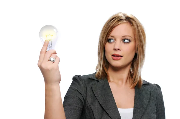 Businesswoman holding a light bulb Stock Image