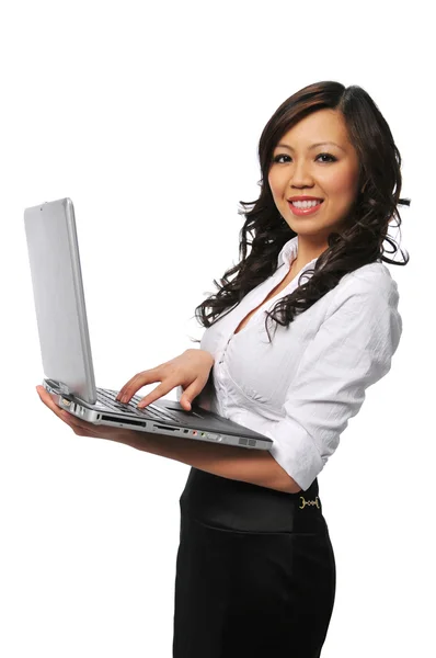 Beautiful asian young businesswoman with laptop — Stock Photo, Image