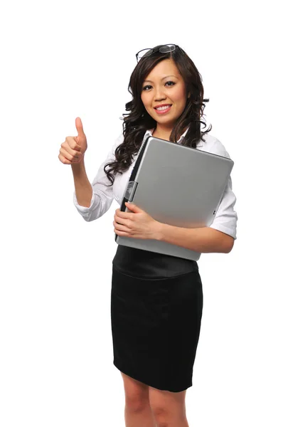 Beautiful asian young woman with laptop — Stock Photo, Image