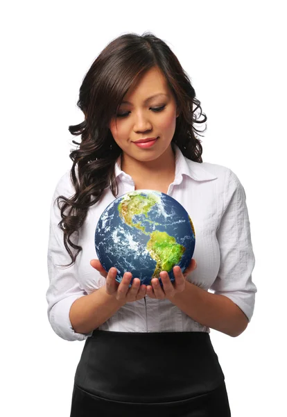 Young asian businesswoman holding the earth Stock Image