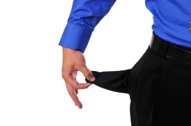 İş adamı boş cep gösteriyor