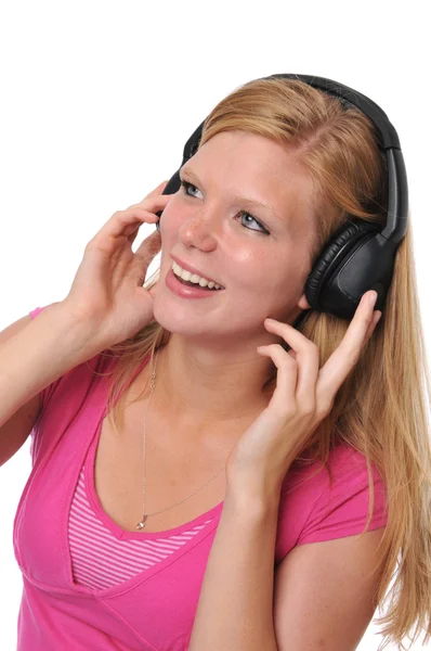 Joven rubia con auriculares —  Fotos de Stock