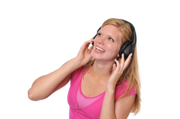 Joven rubia con auriculares —  Fotos de Stock