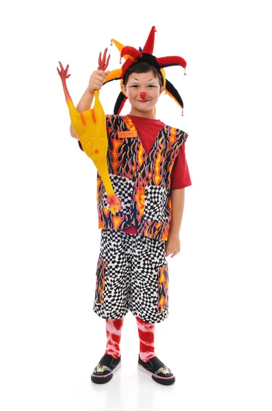 Clown boy with chicken — Stock Photo, Image