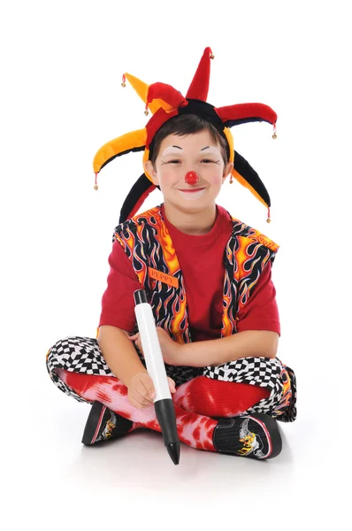 Clown boy with pen — Stock Photo, Image